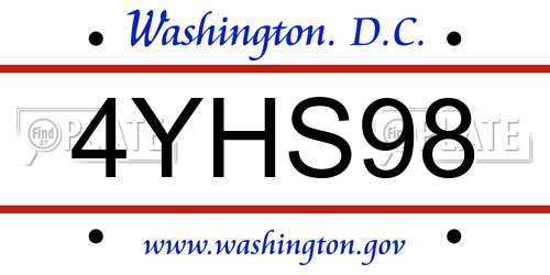 4YHS98 District Of Columbia License Plate