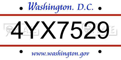 4YX7529 District Of Columbia License Plate