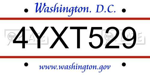 4YXT529 District Of Columbia License Plate