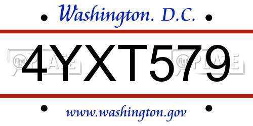 4YXT579 District Of Columbia License Plate