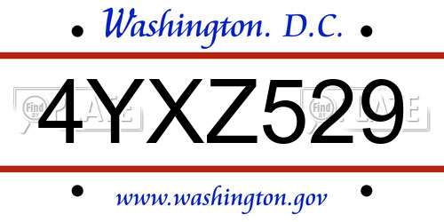 4YXZ529 District Of Columbia License Plate