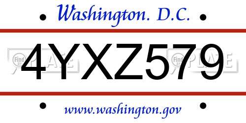 4YXZ579 District Of Columbia License Plate
