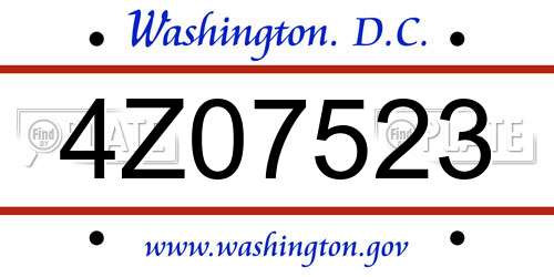 4Z07523 District Of Columbia License Plate