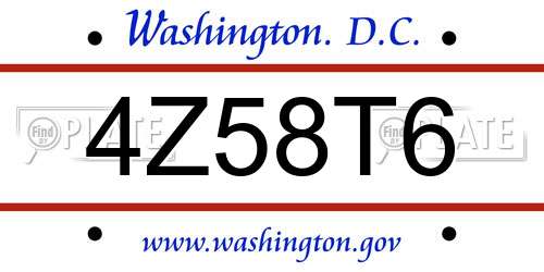 4Z58T6 District Of Columbia License Plate