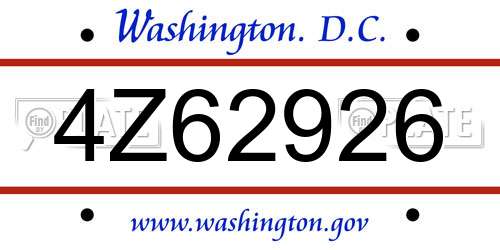 4Z62926 District Of Columbia License Plate