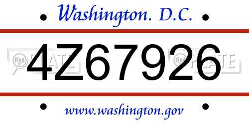 4Z67926 District Of Columbia License Plate