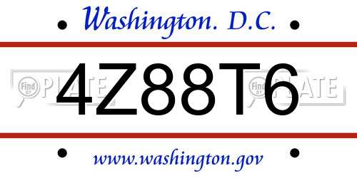 4Z88T6 District Of Columbia License Plate