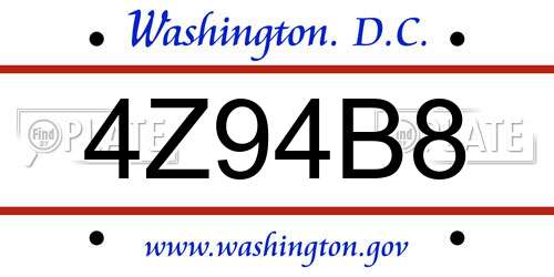 4Z94B8 District Of Columbia License Plate