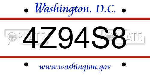 4Z94S8 District Of Columbia License Plate