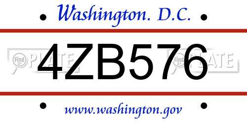 4ZB576 District Of Columbia License Plate