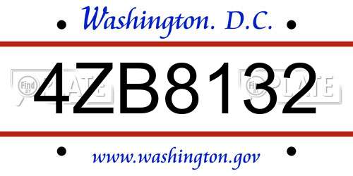 4ZB8132 District Of Columbia License Plate
