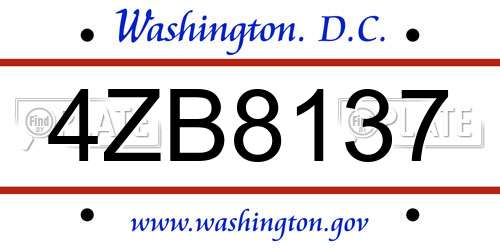 4ZB8137 District Of Columbia License Plate