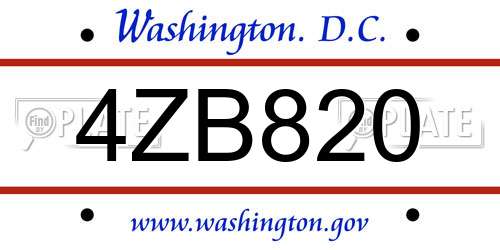 4ZB820 District Of Columbia License Plate