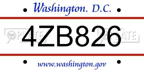 4ZB826 District Of Columbia License Plate
