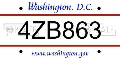 4ZB863 District Of Columbia License Plate