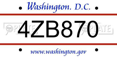 4ZB870 District Of Columbia License Plate