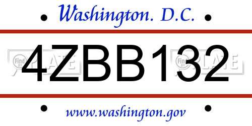 4ZBB132 District Of Columbia License Plate