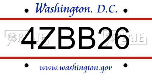 4ZBB26 District Of Columbia License Plate