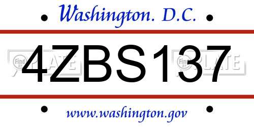 4ZBS137 District Of Columbia License Plate