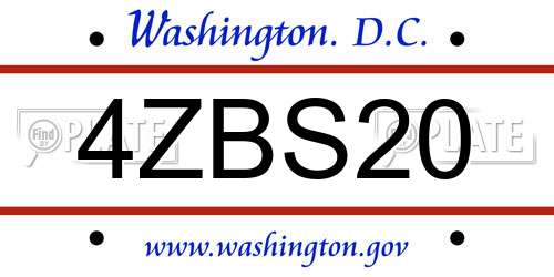 4ZBS20 District Of Columbia License Plate