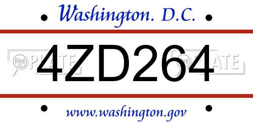 4ZD264 District Of Columbia License Plate