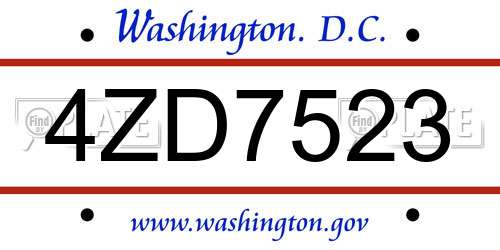 4ZD7523 District Of Columbia License Plate