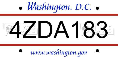 4ZDA183 District Of Columbia License Plate