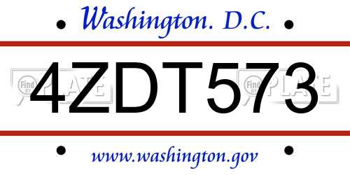 4ZDT573 District Of Columbia License Plate