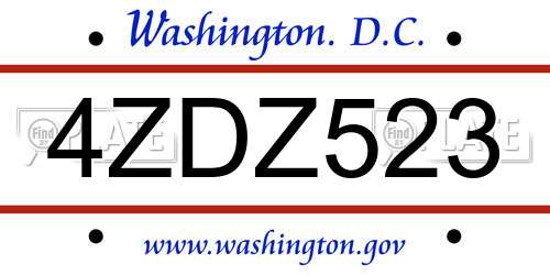 4ZDZ523 District Of Columbia License Plate