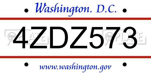 4ZDZ573 District Of Columbia License Plate