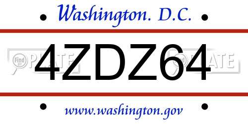 4ZDZ64 District Of Columbia License Plate