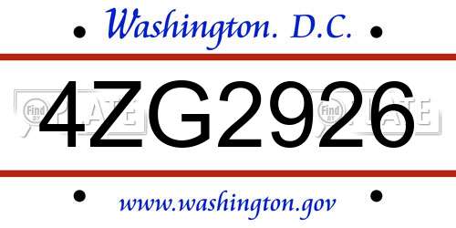 4ZG2926 District Of Columbia License Plate