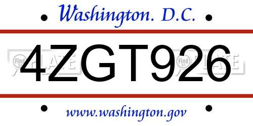 4ZGT926 District Of Columbia License Plate
