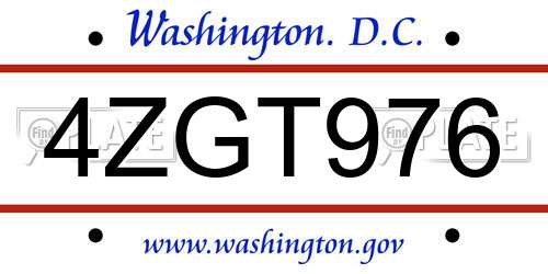 4ZGT976 District Of Columbia License Plate