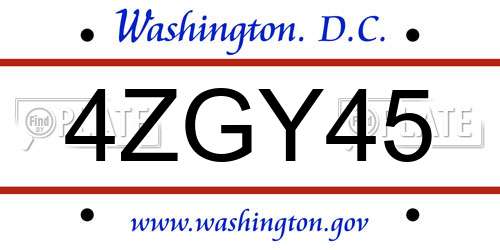 4ZGY45 District Of Columbia License Plate