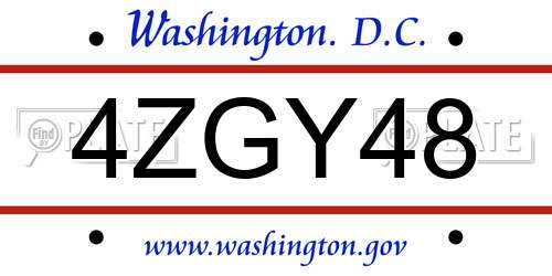 4ZGY48 District Of Columbia License Plate