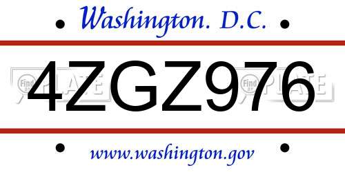 4ZGZ976 District Of Columbia License Plate