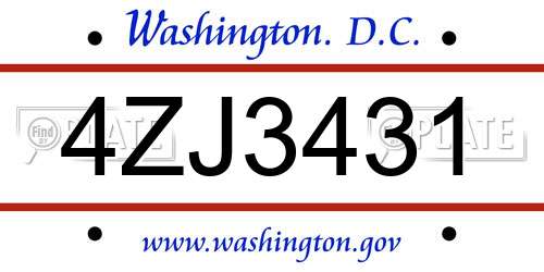 4ZJ3431 District Of Columbia License Plate