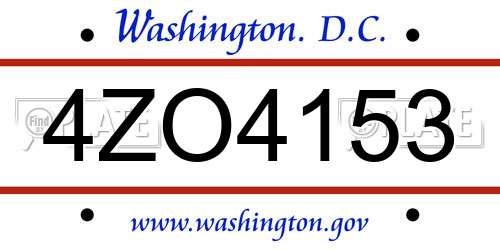 4ZO4153 District Of Columbia License Plate