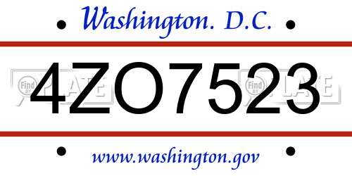 4ZO7523 District Of Columbia License Plate