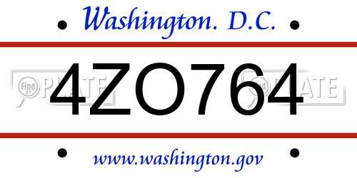 4ZO764 District Of Columbia License Plate