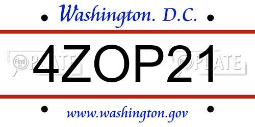 4ZOP21 District Of Columbia License Plate