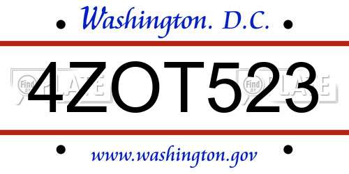 4ZOT523 District Of Columbia License Plate