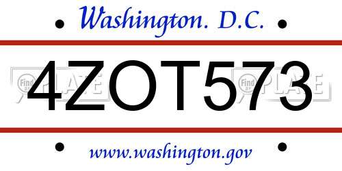 4ZOT573 District Of Columbia License Plate