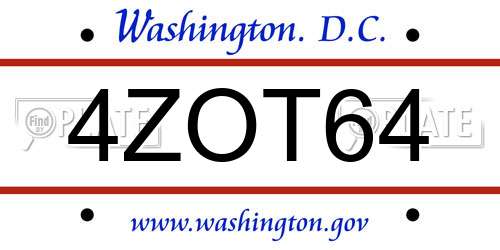 4ZOT64 District Of Columbia License Plate