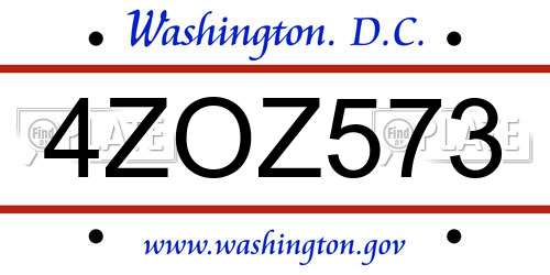 4ZOZ573 District Of Columbia License Plate