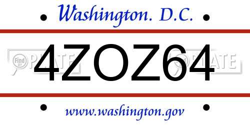 4ZOZ64 District Of Columbia License Plate