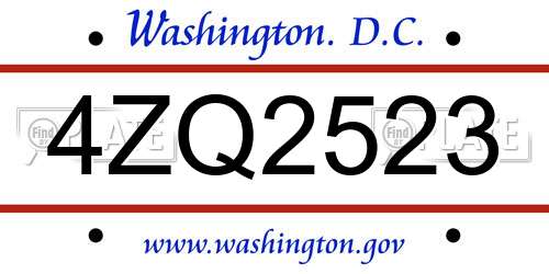4ZQ2523 District Of Columbia License Plate