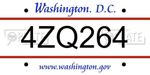 4ZQ264 District Of Columbia License Plate