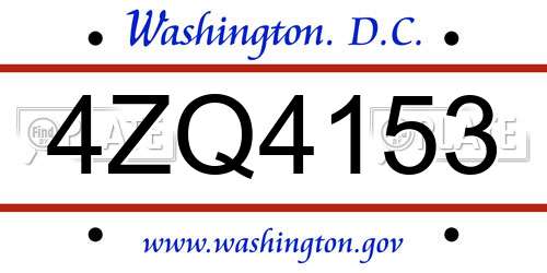 4ZQ4153 District Of Columbia License Plate